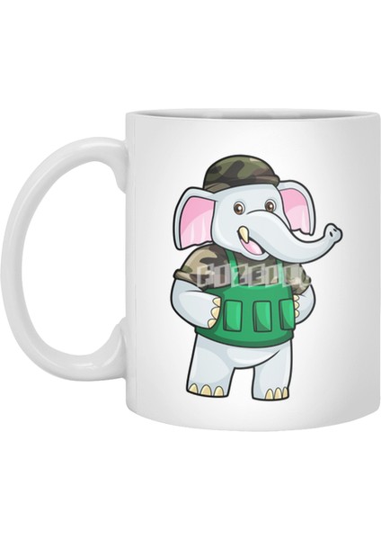 Elephant As Soldier With Uniform & Helmet Beyaz Kupa