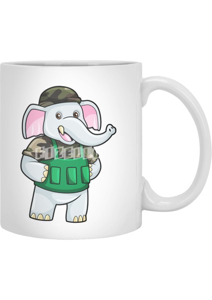 Elephant As Soldier With Uniform & Helmet Beyaz Kupa