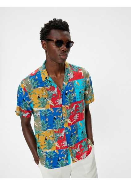 Desenli Gömlek Kısa Kollu Çok Renkli Düğmeli