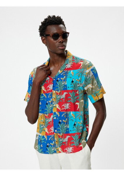 Desenli Gömlek Kısa Kollu Çok Renkli Düğmeli modelleri