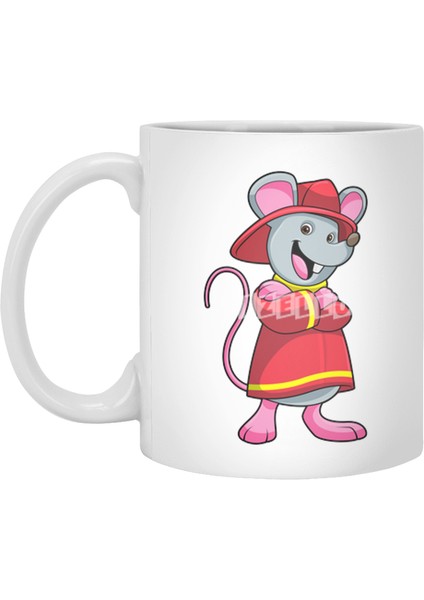 Mouse As Firefighter With Helmet Beyaz Kupa