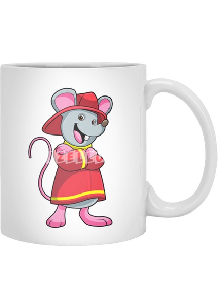 Mouse As Firefighter With Helmet Beyaz Kupa