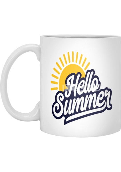 Hello Summer Typographic Line Beyaz Kupa