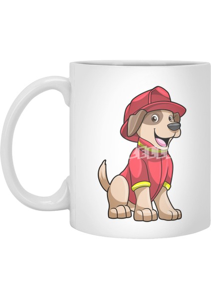 Dog As Firefighter With Fire Helmet Beyaz Kupa
