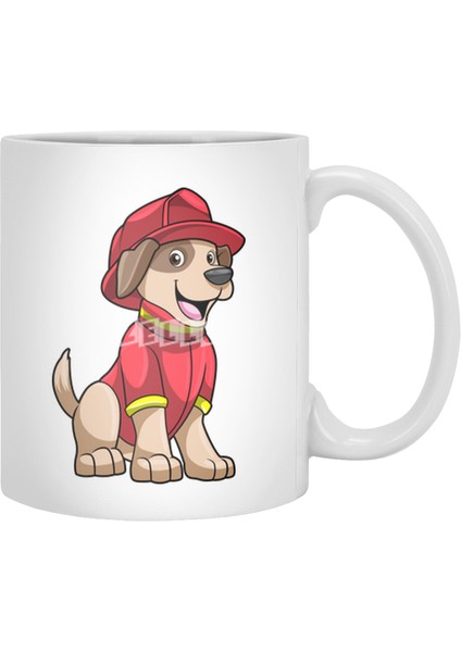 Dog As Firefighter With Fire Helmet Beyaz Kupa