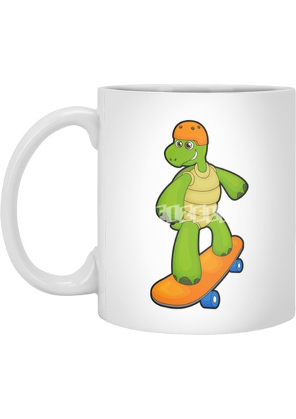 Turtle As Skateboarder With Skateboard & Helmet Beyaz Kupa