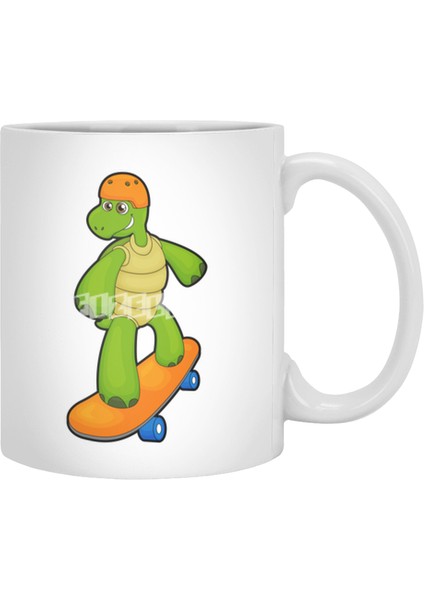 Turtle As Skateboarder With Skateboard & Helmet Beyaz Kupa