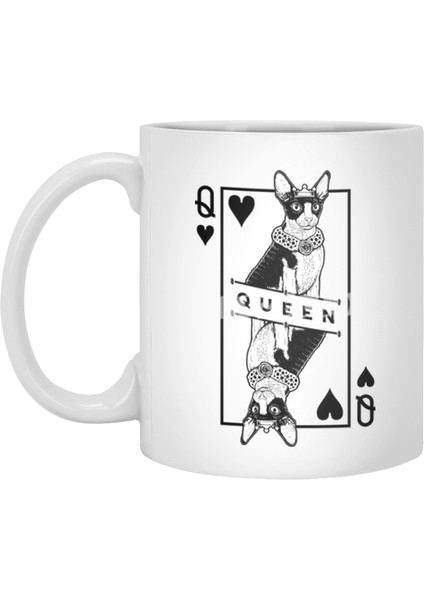 Cornish Rex Cat Lover Queen Of Hearts Funny Pop Art Beyaz Kupa