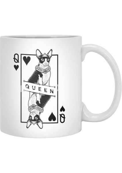 Cornish Rex Cat Lover Queen Of Hearts Funny Pop Art Beyaz Kupa