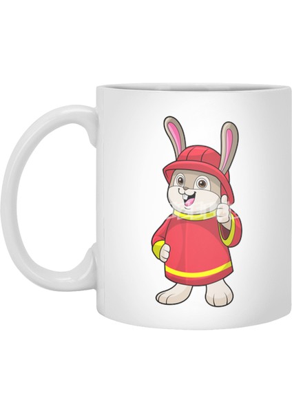 Rabbit As Firefighter With Helmet Beyaz Kupa