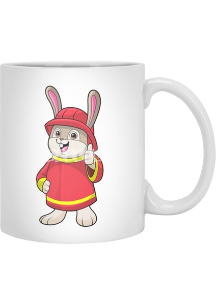 Rabbit As Firefighter With Helmet Beyaz Kupa
