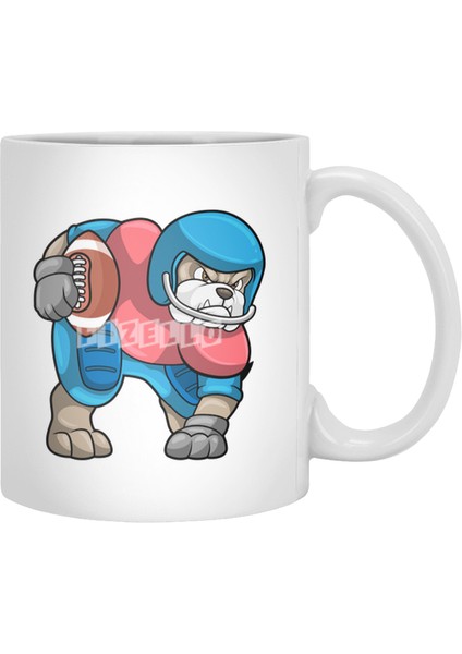 Bulldog At Sports With Football & Helmet Beyaz Kupa