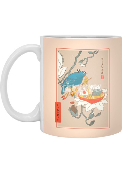 Bird And Ramen Ukiyo-E Beyaz Kupa