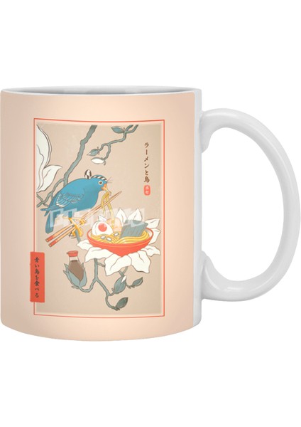 Bird And Ramen Ukiyo-E Beyaz Kupa