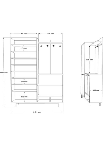 Living Portmanto Vestiyer Ayakkabılık Metal Ayaklı Sepet-Beyaz Lg1-Sw