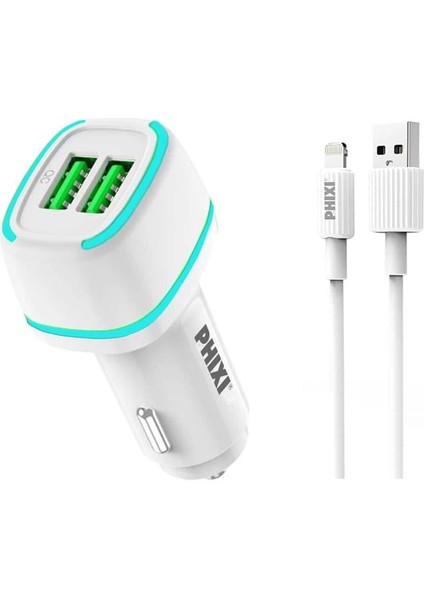 Force QCC571L Çift Çıkışlı Fast Lightning USB Kablolu Araç Şarj Cihazı