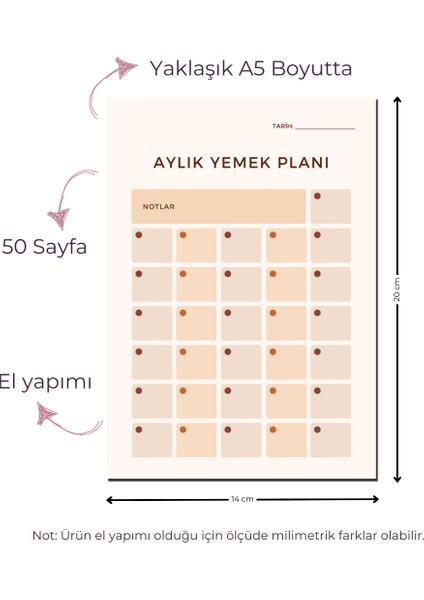 Chi-Chi Papers Masaüstü Planlayıcı Aylık Yemek Listesi Eva