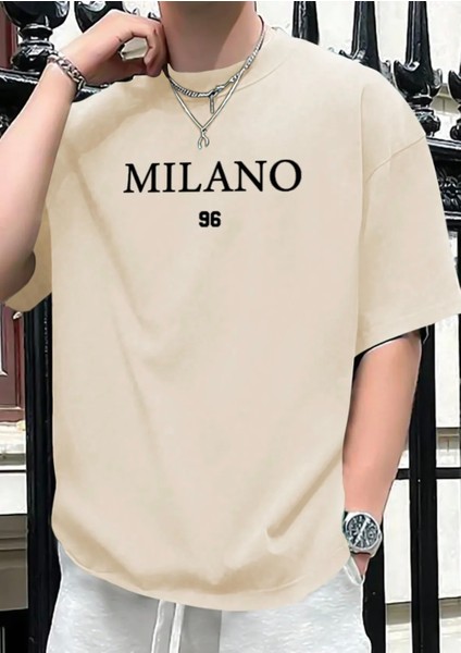 Büyük Beden Özel Tasarım Milano Baskılı Ter Tutmayan Pamuk Battal Erkek T-Shırt