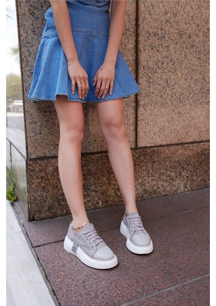 Kadın Deri Sneaker Gri