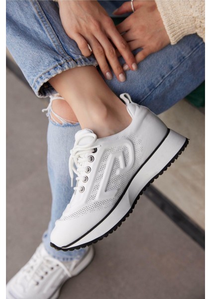 Kadın Beyaz Hakiki Deri Sneaker Spor Ayakkabı