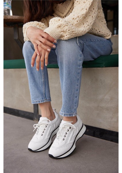 Kadın Beyaz Hakiki Deri Sneaker Spor Ayakkabı modelleri
