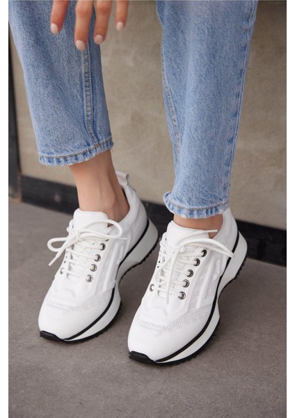 Kadın Beyaz Hakiki Deri Sneaker Spor Ayakkabı fırsatları