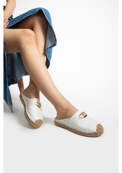 Kadın Hakiki Deri Espadril Terlik Beyaz fiyatları