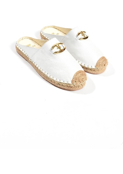 Kadın Hakiki Deri Espadril Terlik Beyaz fırsatları