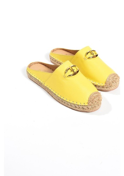 Kadın Hakiki Deri Espadril Terlik Sarı