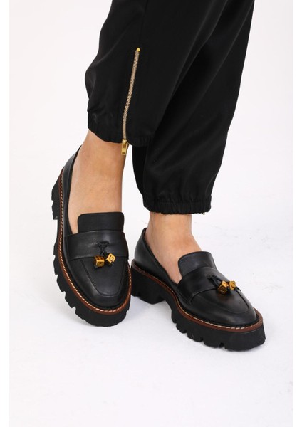 Kadın Deri Loafer Siyah