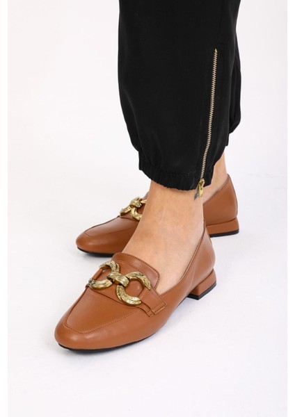 Kadın Deri Loafer Taba