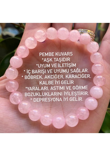 Pembe Kuvars ( Sevgi Iletişim Hücre Yenileme Dişil Enerji) Doğaltaş Bileklik