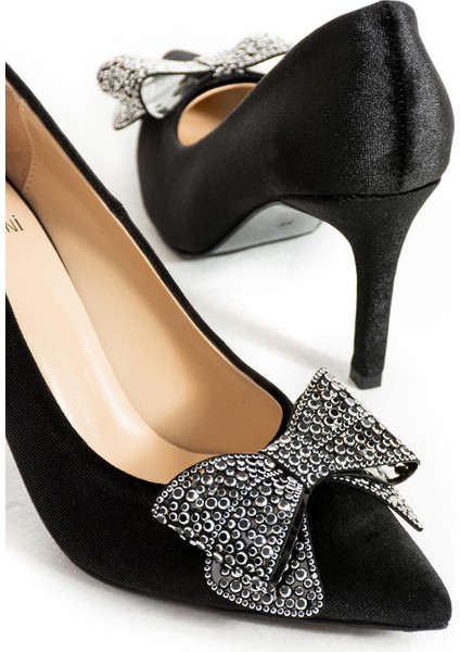 Kadın Hakiki Deri Stiletto Siyah Kadife