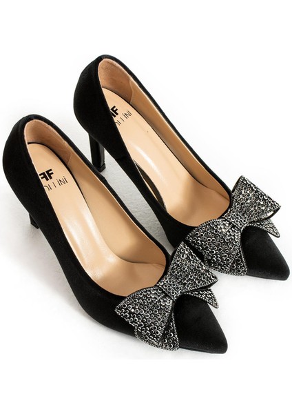 Kadın Hakiki Deri Stiletto Siyah Kadife