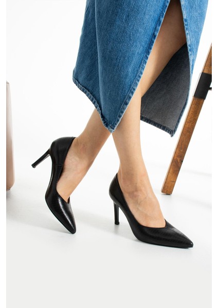 Kadın Hakiki Deri Stiletto Siyah