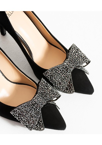 Kadın Deri Stiletto Siyah Süet