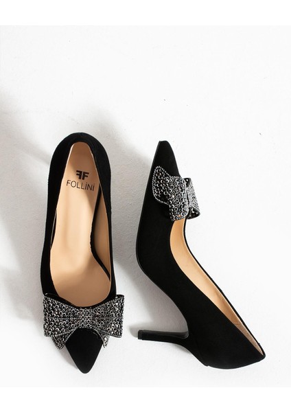 Kadın Deri Stiletto Siyah Süet