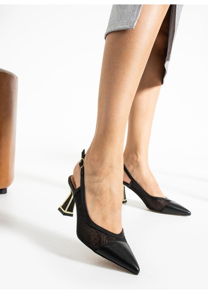 Kadın Hakiki Deri Topuklu Ayakkabı Siyah
