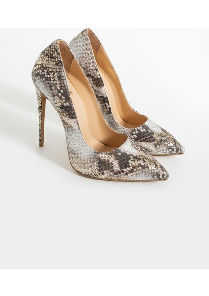 Kadın Hakiki Deri Stiletto Gri