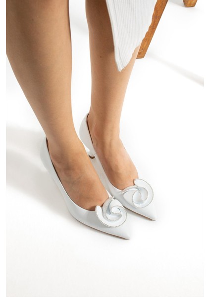Kadın Hakiki Deri Stiletto Beyaz