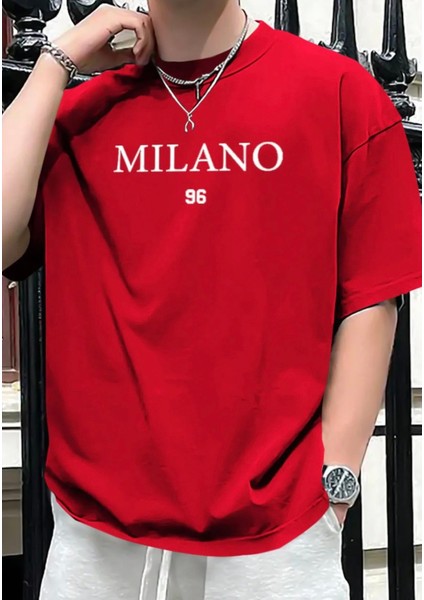 Büyük Beden Özel Tasarım Milano Baskılı Oversize Yeni Stil Şık Erkek Battal T-Shırt