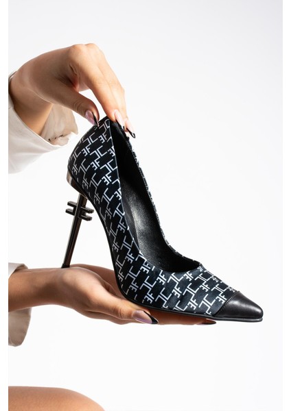 Kadın Deri Stiletto Topuk Detaylı Siyah