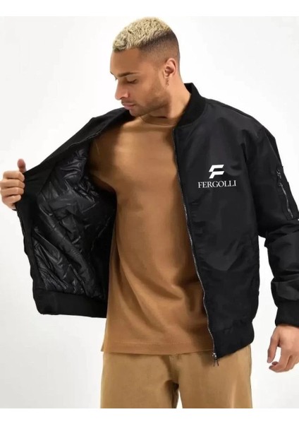 Unisex Uzun Kol Baskılı Bomber Ceket - Siyah modelleri