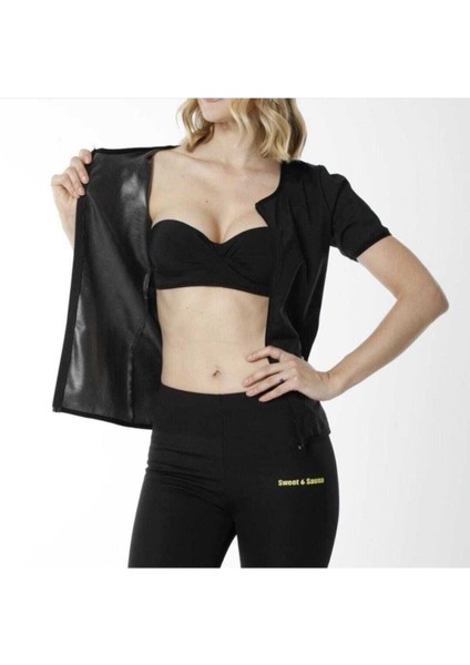Kadın Siyah Termal Spor Kıyafeti Fermuarlı Üst ( Tek Parca Fermuarlı Üst)