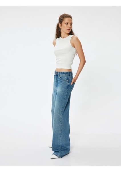 Kolsuz Tişört Bisiklet Yaka Fırfır Detaylı Slim Fit