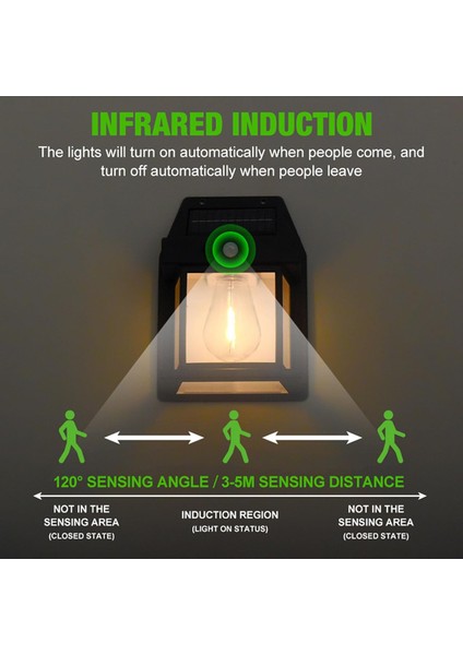 Güneş Enerjili Bahçe LED Ampul Hareket Sensörlü Bahçe LED Su Geçirmez 3 Mod'lu