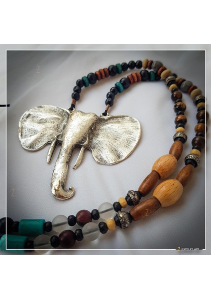 Z Jewelry Art Kepala Gajah - Etnik Otantik Bohem Kadın Erkek Fil Kolye