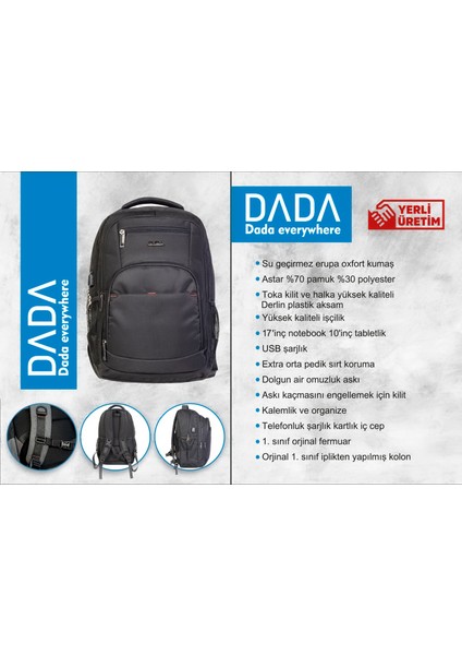 Dada-03 Laptop Usb'li Sırt Çantası Günlük Seyahat Tatil Spor Yürüyüş Seyahat Gezi Kamp Günlük