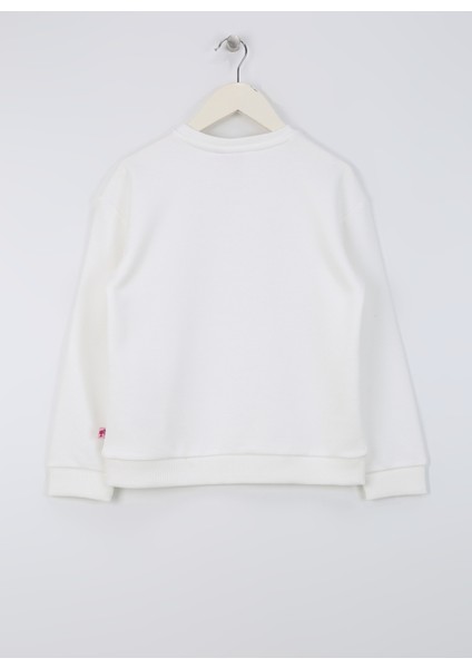 Baskılı Kız Çocuk Ekru Sweatshırt BRB4WG-SWT6030