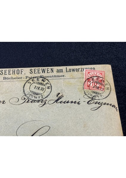 1902 Isviçre Helvetia 10 Franco Pullu Pansiyon / Pension Seehof Seewen Ait Zarf Varış Damgalı fiyatları